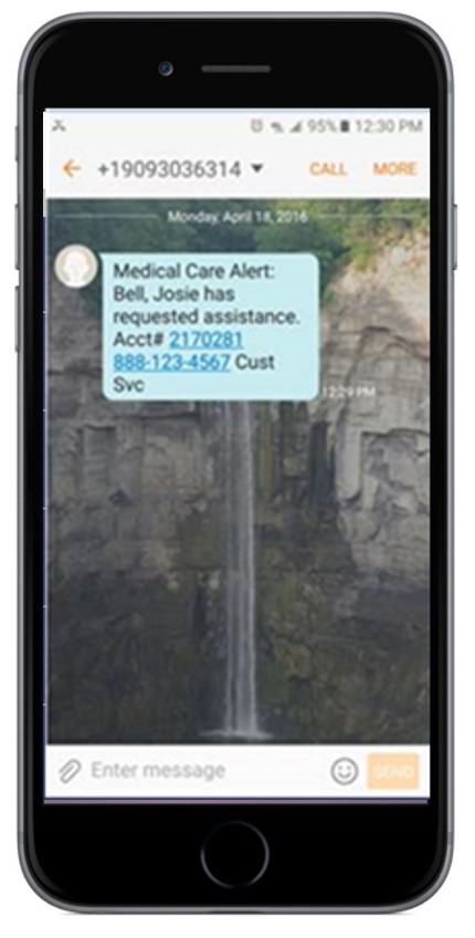 Instant SMS Text Message in an Emergency to your SmartPhone smartphone with SMS text message medical alert