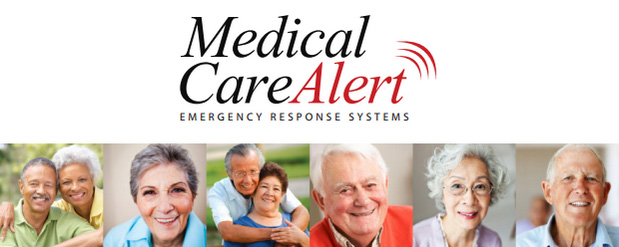 Medical Care Alert Logo and images of elderly people