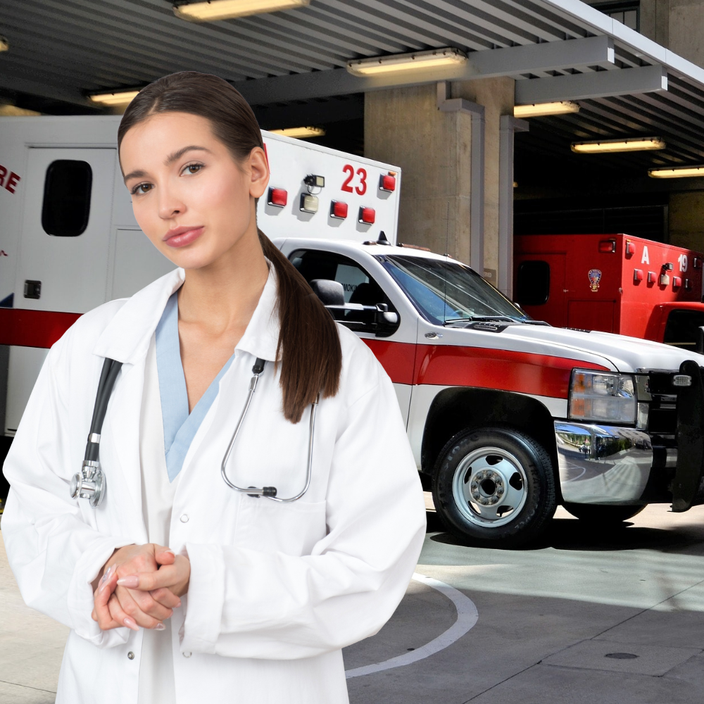 Doctor in front of ambulance