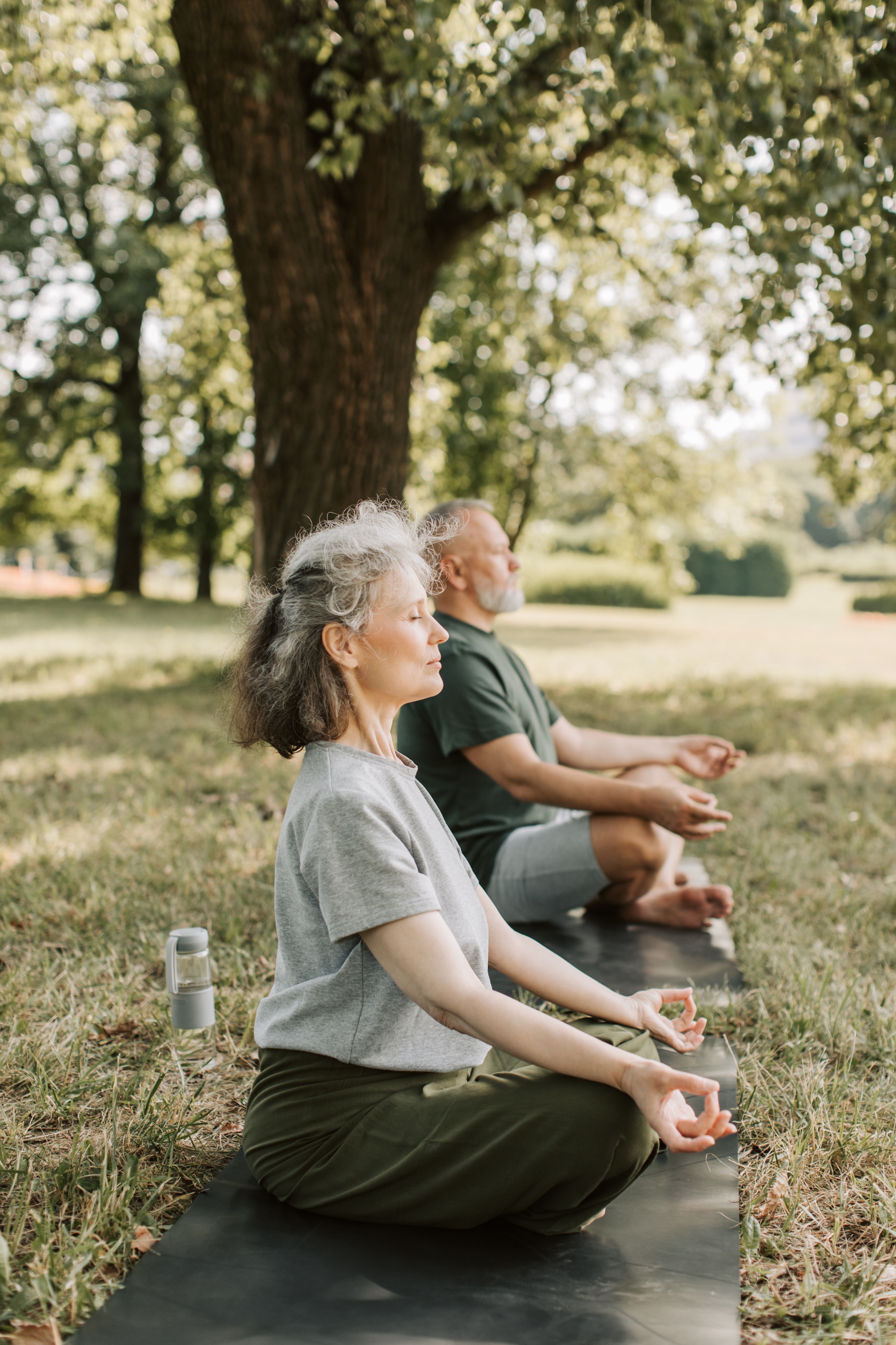 older adults meditating